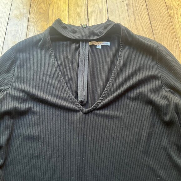 Rebecca Minkoff Size L Black Ribbed High Neck Cutout Long Sleeve Bodycon Dress - Picture 4 of 14